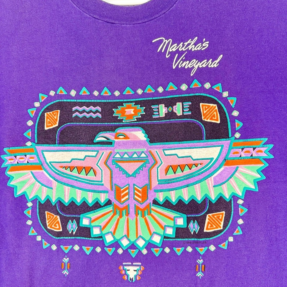 Vintage Martha's Vineyard Shirt Mens XL Purple Tribal Eagle Graphic Tourist 90s - Picture 2 of 10